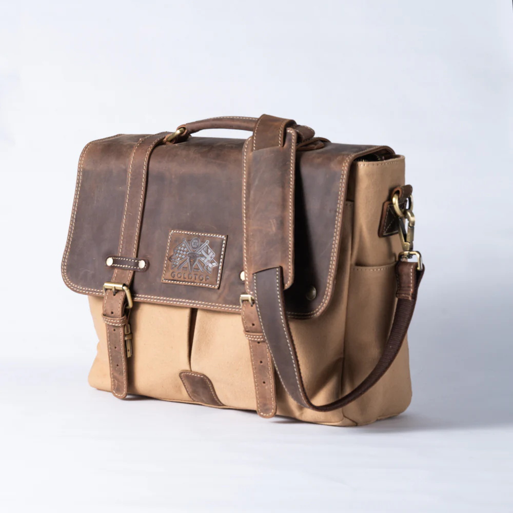 Canvas & Leather Messenger Bag - Image 11