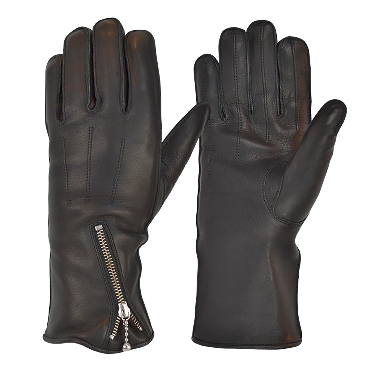 Zipped Fleece Lined Cafe Racer Gloves - Image 3
